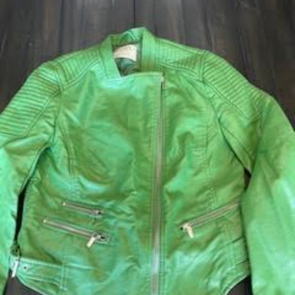 Green Faux Leather Bomber